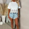 Added Touch White Lace Cropped T-Shirt