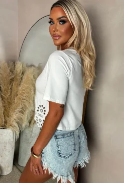 Added Touch White Lace Cropped T-Shirt