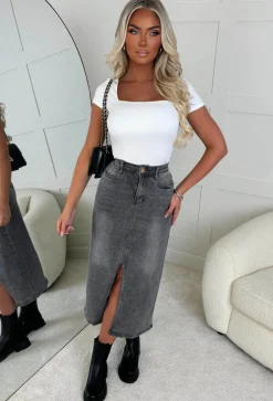 Aimee Grey Stretch Maxi Denim Skirt