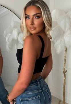 Alayna Black Stretch Drape Corset Top