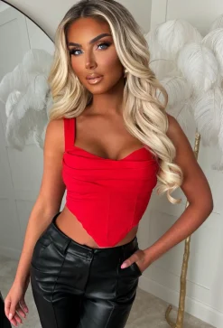 Alayna Red Stretch Drape Corset Top