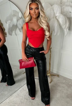 Alayna Red Stretch Drape Corset Top