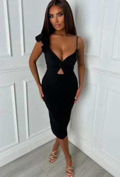 Alivia Black One Shoulder Cut Out Bandeau Dress