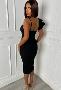 Alivia Black One Shoulder Cut Out Bandeau Dress