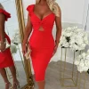 Alivia Red One Shoulder Cut Out Bandeau Dress