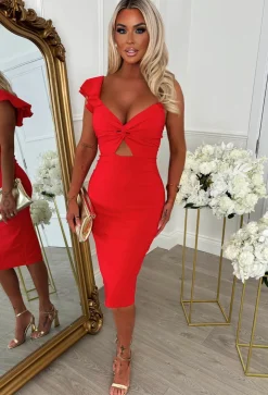 Alivia Red One Shoulder Cut Out Bandeau Dress