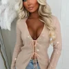 All Over Glitz Beige Sequin Double Tie Top