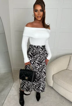 Alla Monochrome Satin Bias Cut Elasticated Waist Skirt