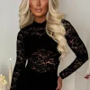 Allie Playsuit Black Lace High Neck Playsuit