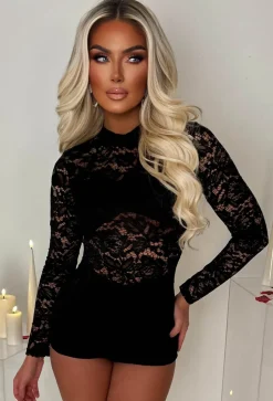 Allie Playsuit Black Lace High Neck Playsuit