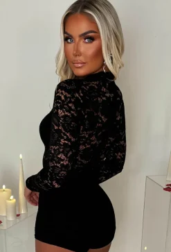 Allie Playsuit Black Lace High Neck Playsuit