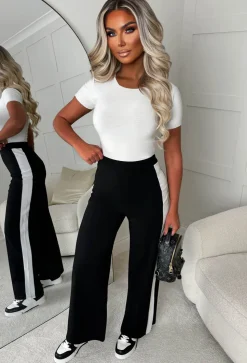Always A Hero Black Wide Leg Side Stripe Stretch Trousers