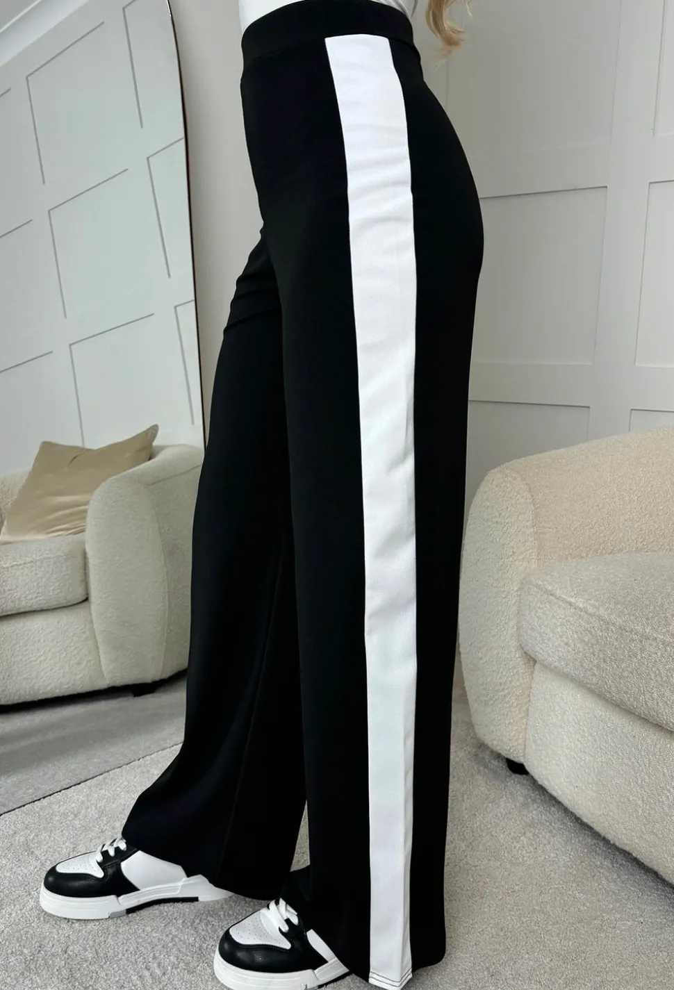 Always A Hero Black Wide Leg Side Stripe Stretch Trousers