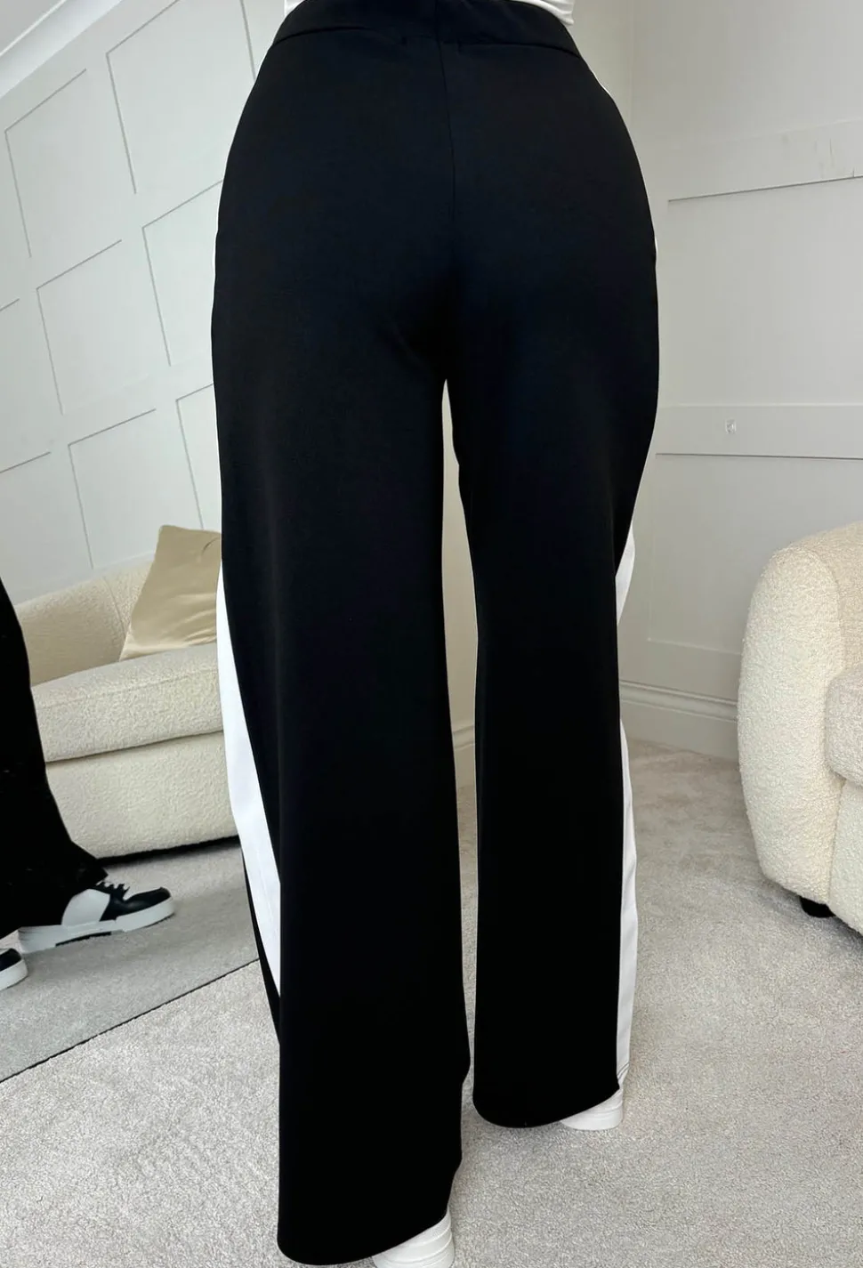 Always A Hero Black Wide Leg Side Stripe Stretch Trousers