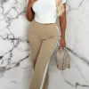 Always A Hero Stone Wide Side Stripe Stretch Trousers
