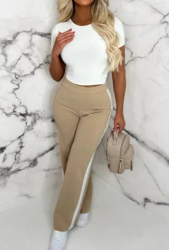 Always A Hero Stone Wide Side Stripe Stretch Trousers