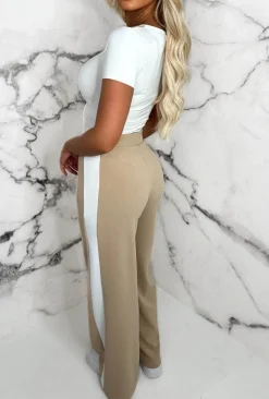 Always A Hero Stone Wide Side Stripe Stretch Trousers