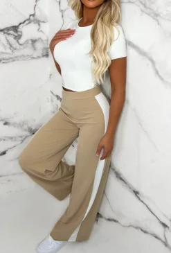 Always A Hero Stone Wide Side Stripe Stretch Trousers