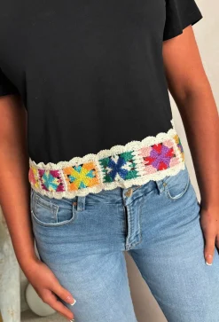 Always Daydreaming Black Crochet Hem T-Shirt