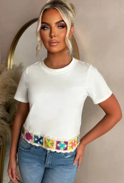 Always Daydreaming White Crochet Hem T-Shirt