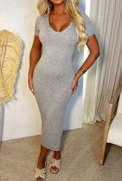 Always Essential Grey Super Soft Comfort Jersey V-Neck Leg Split Midi Dress