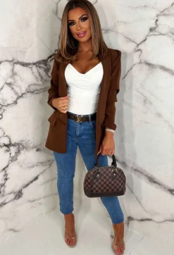 Always Iconic Brown Shawl Ruched Sleeve Blazer