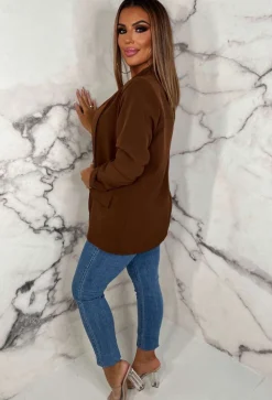 Always Iconic Brown Shawl Ruched Sleeve Blazer