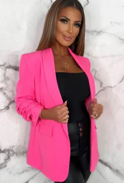 Always Iconic Hot Pink Shawl Ruched Sleeve Blazer