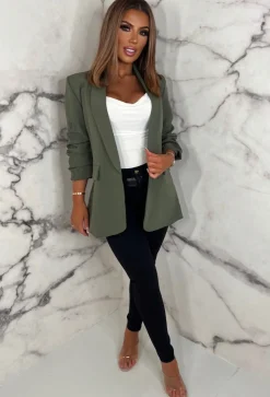 Always Iconic Khaki Shawl Ruched Sleeve Blazer