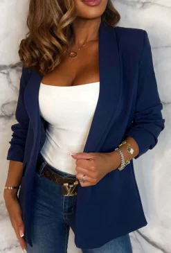 Always Iconic Navy Shawl Ruched Sleeve Blazer