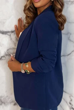 Always Iconic Navy Shawl Ruched Sleeve Blazer