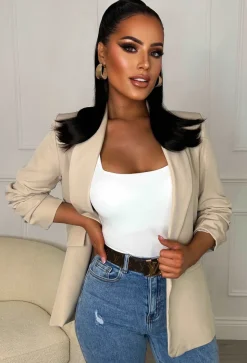 Always Iconic Nude Shawl Ruched Sleeve Blazer