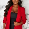Always Iconic Red Shawl Ruched Sleeve Blazer