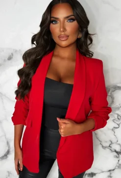 Always Iconic Red Shawl Ruched Sleeve Blazer