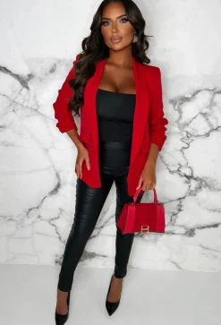 Always Iconic Red Shawl Ruched Sleeve Blazer