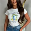 Amalfi Vibes White Printed Fitted T-Shirt