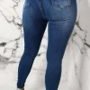 Authentic Chic Dark Blue Stretch Skinny Plain Front Jeans
