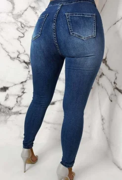 Authentic Chic Dark Blue Stretch Skinny Plain Front Jeans