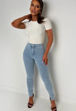 Authentic Chic Light Wash Stretch Skinny Plain Front Jeans