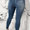 Authentic Chic Mid Blue Stretch Skinny Plain Front Jeans