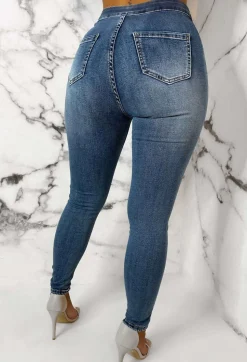 Authentic Chic Mid Blue Stretch Skinny Plain Front Jeans