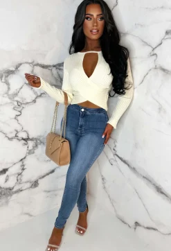 Authentic Chic Mid Blue Stretch Skinny Plain Front Jeans