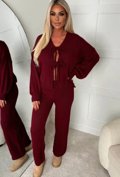 Autumn Baby Burgundy Tie Knot Knitted Co-Ord Set