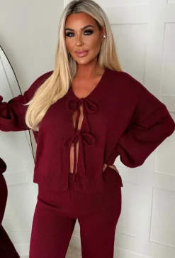 Autumn Baby Burgundy Tie Knot Knitted Co-Ord Set