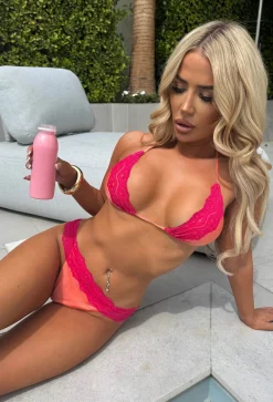 Babe In Bali Hot Pink Lace Trim Triangle Bikini