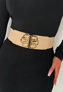 Babe Magnet Tan Gold Buckle Elasticated Belt