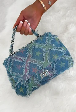 Baddie Glow Multi Denim Top Handle Flap Bag