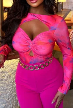 Baddie Mode Hot Pink Marble Print Cut Out Bodysuit