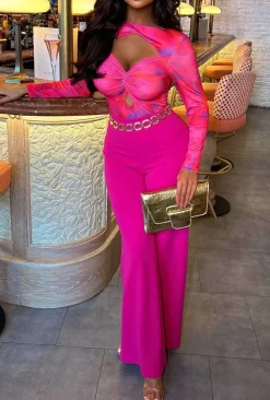 Baddie Mode Hot Pink Marble Print Cut Out Bodysuit