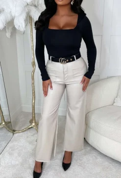 Bae For Tonight Black Square Neck Long Sleeve Top